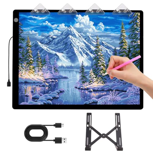 iVAOOZE Leuchttisch A3 als 5D Diamond Painting Zubehör,zeichenbrett a3 mit Ständer/Clips für kinder,Einstellbare Helligkeit Ultra-Thin light pad für Diamond Painting Erwachsene,Tracing Sketching. von iVAOOZE
