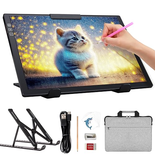 iVAOOZE Leuchttisch A4 mit Tasche/Ständer Wiederaufladbares ,Tragbares 6 Helligkeitsstufen & Stufenloses Dimmen lightpad mit 1500mAH Akku,leuchtplatte din a4 für Diamond Painting,Zeichnen,Skizzieren von iVAOOZE