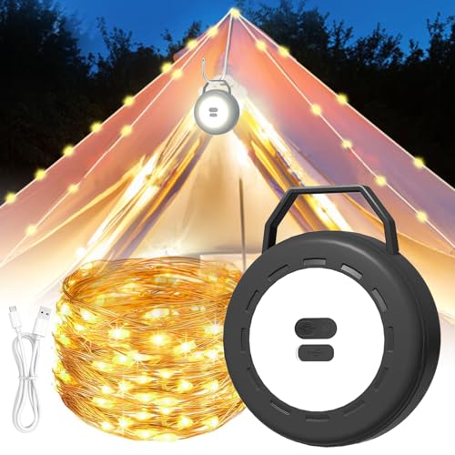 10M Camping Lichterkette Aufrollbar, 2-in-1 Tragbare Outdoor Lichterkette mit Langlebig und Wasserdicht Vielseitige LED Lichterkette für Gragbare Camping Lichter für Camping, Hof und Wandern von iVokfat