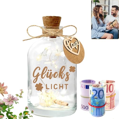 LED Flaschenlicht Geldgeschenk Hochzeit, Hochzeitsgeschenke für Brautpaar, Leuchtflasche für Frisch Verliebte Geburtstag Weihnachten (Glückslicht) von iVokfat