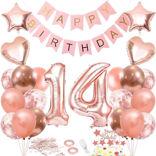 14. Geburtstag Dekoration, 14 Geburtstag Deko, 14 Jahr Geburtstagdeko, Luftballon 14. Mädchen Geburtstag Deko, 14 Geburtstag Mädchen Rosegold, 14 Geburtstag Frau, Rosegold Geburtstag Deko zum Mädchen von iWheat
