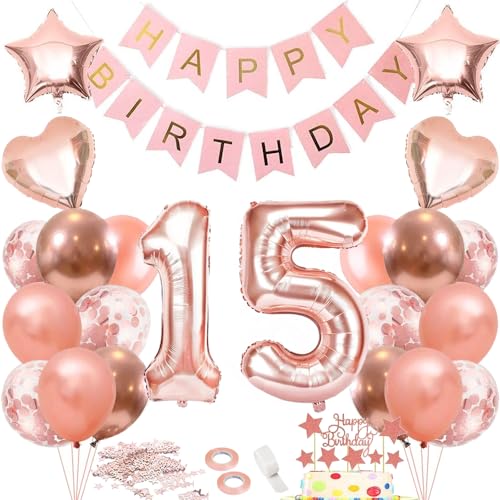 15. Geburtstag Dekoration, 15 Geburtstag Deko, 15 Jahr Geburtstagdeko, Luftballon 15. Mädchen Geburtstag Deko, 15 Geburtstag Mädchen Rosegold, 15 Geburtstag Frau, Rosegold Geburtstag Deko zum Mädchen von iWheat