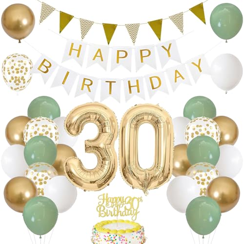 30. Geburtstag Dekoration Salbeigrüne, Grün Gold Luftballon Deko 30. Geburtstag mit Zahl 30 Folienballon, Happy Birthday Banner, Tortendeko für 30. Happy Birthday Deko Frau Mann 30. Geburtstag Dekoration Salbeigrüne, Grün Gold Luftballon Deko 30. Geburtstag mit Zahl 30 Folienballon, Happy Birthday Banner, Tortendeko für 30. Happy Birthday Deko Frau Mann von iWheat