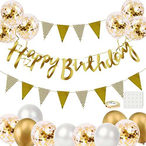 Geburtstag Dekoration Set, Weiß Gold Luftballons Geburtstagsdeko, Party Deko Geburtstag Set mit Happy Birthday Banner Girlande Luftballons Konfetti Ballons Dreiecksflaggen für Geburtstag Deko Supplies Geburtstag Dekoration Set, Weiß Gold Luftballons Geburtstagsdeko, Party Deko Geburtstag Set mit Happy Birthday Banner Girlande Luftballons Konfetti Ballons Dreiecksflaggen für Geburtstag Deko Supplies von iWheat