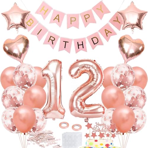 Luftballon 12. Geburtstag Roségold, Geburtstagdeko 12 Jahr Mädchen, Ballon 12. Geburtstag, Folienballon Zahl 12, Happy Birthday Banner Dekoration, Rosegold Party Deko Geschenk für 12 Jahre Mädchen Luftballon 12. Geburtstag Roségold, Geburtstagdeko 12 Jahr Mädchen, Ballon 12. Geburtstag, Folienballon Zahl 12, Happy Birthday Banner Dekoration, Rosegold Party Deko Geschenk für 12 Jahre Mädchen von iWheat