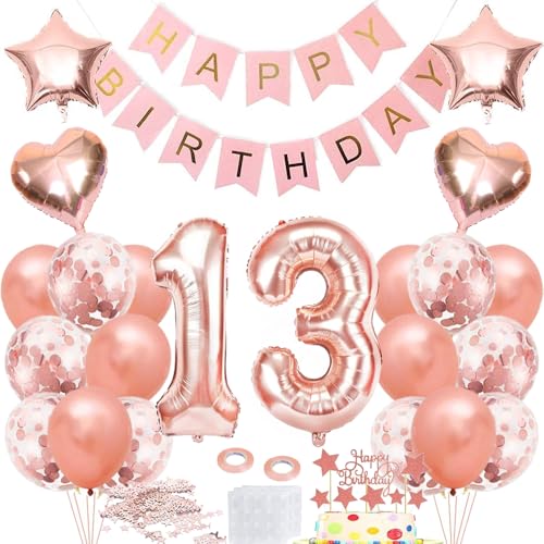 Luftballon 13. Geburtstag Roségold, Geburtstagdeko 13 Jahr Mädchen, Ballon 13. Geburtstag, Folienballon Zahl 13, Happy Birthday Banner Dekoration, Rosegold Party Deko Geschenk für 13 Jahre Mädchen Luftballon 13. Geburtstag Roségold, Geburtstagdeko 13 Jahr Mädchen, Ballon 13. Geburtstag, Folienballon Zahl 13, Happy Birthday Banner Dekoration, Rosegold Party Deko Geschenk für 13 Jahre Mädchen von iWheat