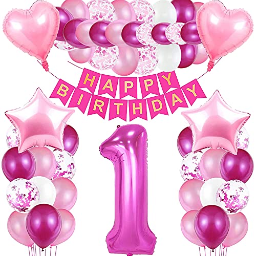 ‘iWheat Luftballon 1 Geburtstag Rosa, Geburtstagsdeko 1 Jahr Mädchen, Riesen Folienballon 1 Rosa, Deko 1 Geburtstag Mädchen, Ballon 1 Deko zum Geburtstag, Folienzahlen Ballons 1, Banner von iWheat