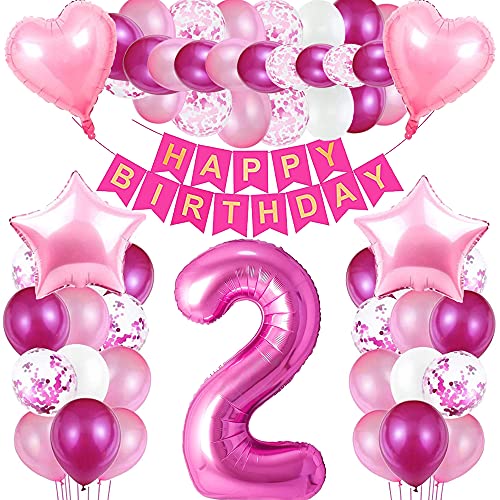 iWheat Luftballon 2 Geburtstag Rosa, Geburtstagsdeko 2 Jahr Mädchen, Riesen Folienballon 2 Rosa, Deko 2 Geburtstag Mädchen, Ballon 2 Deko zum Geburtstag, Folienzahlen Ballons 2, Banner von iWheat