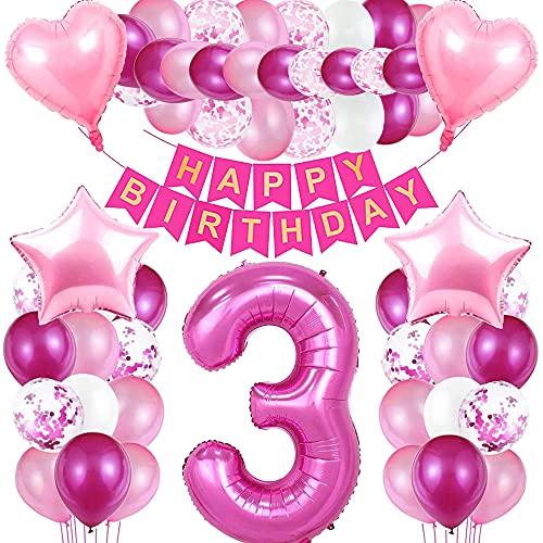 iWheat Luftballon 3. Geburtstag Rosa - Deko für 3 Jahre Mädchen Mit Riesen Folienballon, Folienzahlen Ballons und Banner iWheat Luftballon 3. Geburtstag Rosa - Deko für 3 Jahre Mädchen Mit Riesen Folienballon, Folienzahlen Ballons und Banner von iWheat