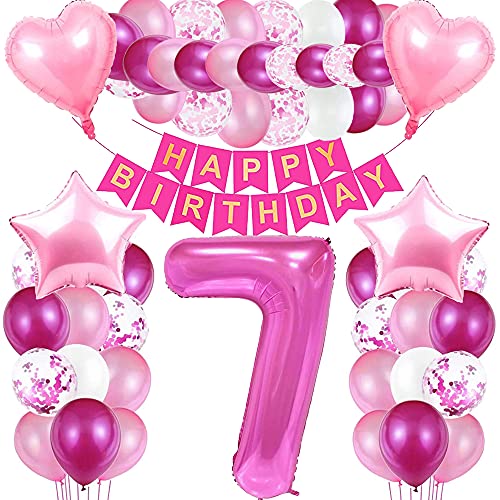 iWheat Luftballon 7 Geburtstag Rosa, Geburtstagsdeko 7 Jahr Mädchen, Riesen Folienballon 7 Rosa, Deko 7 Geburtstag Mädchen, Ballon 7 Deko zum Geburtstag, Folienzahlen Ballons 7, Banner von iWheat