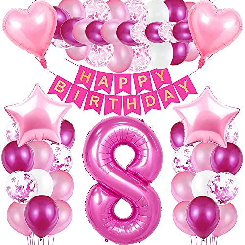 iWheat Luftballon 8 Geburtstag Rosa, Geburtstagsdeko 8 Jahr Mädchen, Riesen Folienballon 8 Rosa, Deko 8 Geburtstag Mädchen, Ballon 8 Deko zum Geburtstag, Folienzahlen Ballons 8, Banner von iWheat