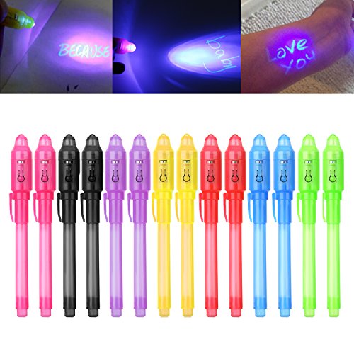 iZoeL 14 STK Geheimstifte mit UV Licht,kinder Zauberstifte Party Mitgebsel Adventskalender Füllung Detektiv Party Favor, Unsichtbarer Stift Spy Pen zum Schreiben Geheimer Nachrichten von iZoeL