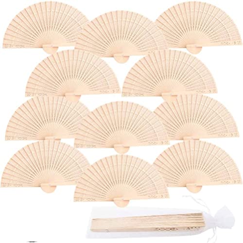 iZoeL 24 STK. Handfächer Holzfächer Fächer Hochzeit Papierfächer Hochzeitsfächer Taschenfächer Faltfächer Gastgeschenk für Hochzeit Sommer Party mit Beutel (Retro Holz) von iZoeL
