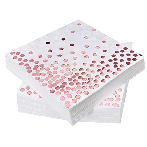 iZoeL 60 Servietten Rose Gold Dots 33 x 33cm 3-lagig Geburtstag Foiled Papierservietten Paper Napkins für Party Hochzeit Weihnachten Silvester von iZoeL