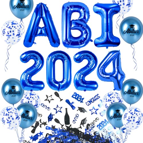 iZoeL Abitur 2024 Deko, ABI 2024 Folienballons, ABI Luftballon, ABI Konfetti Tischdeko, Abschluss Abschlussfeier ABI Schulabschluss Dekoration 2024 (Blau ABI) von iZoeL