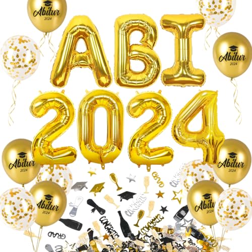 iZoeL Abitur 2024 Deko, ABI 2024 Folienballons, ABI Luftballon, ABI Konfetti Tischdeko, Abschluss Abschlussfeier ABI Schulabschluss Dekoration 2024 (Gold ABI) von iZoeL