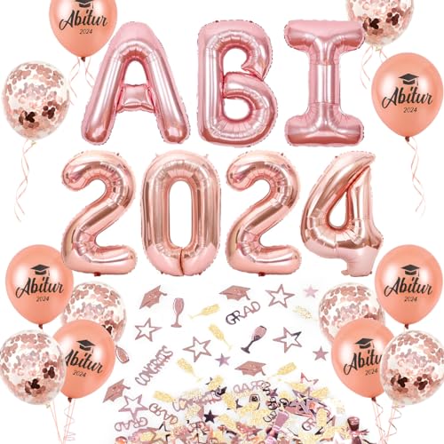 iZoeL Abitur 2024 Deko, ABI 2024 Folienballons, ABI Luftballon, ABI Konfetti Tischdeko, Abschluss Abschlussfeier ABI Schulabschluss Dekoration 2024 (Rosegold ABI) von iZoeL