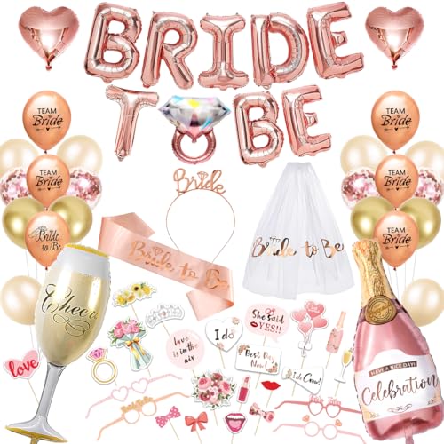 iZoeL Bride to be Deko Rosegold Junggesellenabschied Accessoires Frauen, Bride to be Girlande Schärpe Schleier, JGA Foto-Requisiten,JGA Party Dekoration Luftballon Folienballon iZoeL Bride to be Deko Rosegold Junggesellenabschied Accessoires Frauen, Bride to be Girlande Schärpe Schleier, JGA Foto-Requisiten,JGA Party Dekoration Luftballon Folienballon von iZoeL