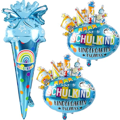 iZoeL Deko Schulanfang Einschulung Folienballon 2Stk Helium Luft Ballon Zuckertüte Einschulung Blau Jungen Schulkind Schuleinführung Deko von iZoeL