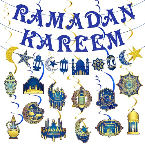 iZoeL Ramadan deko Set Mubarak Dekoration RAMADAN KAREEM Girlande Luftballons Eid Mubarak Mond-Sterne Folienballon spiral Luftballon Girlanden von iZoeL