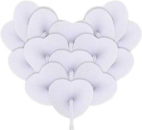 iZoeL Fächer Hochzeit 24 Stück Handfächer Weiß Hochzeitsfächer Herz Hochzeit Gäste Geschenk Hochzeitsdeko Vintage (24Stk) von iZoeL