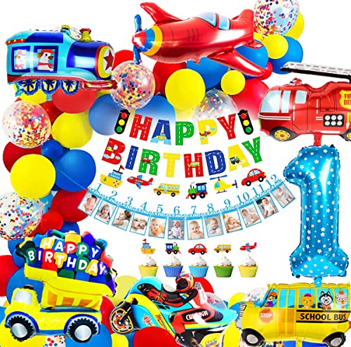 iZoeL Geburtstagsdeko Jungen 1 Jahr Folienballon Kindergeburtstag Deko Feuerwehrfahrzeuge Truck Happy Birthday Banner Girlande Cars Motorrad Luftballons Tortendeko 32pcs Ballons Kindergeburtstag Party von iZoeL