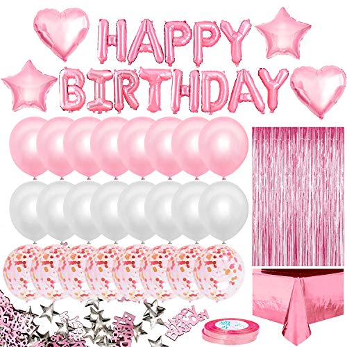 iZoeL Geburtstagsdeko Jungen Mann Happy Birthday Girlande Folienballon 24 Konfetti Luftballons Party Tischdecke Blau Glitzer Vorhang Tisch Konfetti für Mädchen Frau von iZoeL