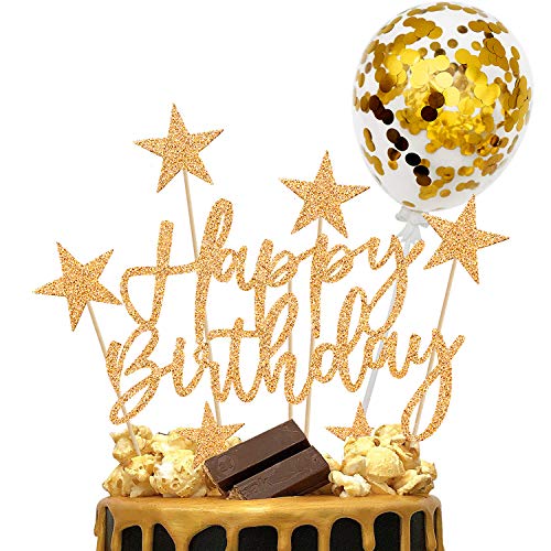 iZoeL Kuchendeko Gold Happy Birthday Sterne Topper Konfetti Luftballon Tortendeko Geburtstagsdeko Mann Frauen von iZoeL