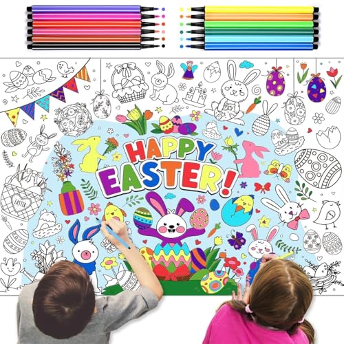 iZoeL Ostern Ausmaltischdecke Papier +12 Farbstifte, Papier Ostertischdecke Ausmalen Papiertischdecke Ostern Basteln Kinder, Osterngeschenke für Kinder Jungen Mädchen von iZoeL