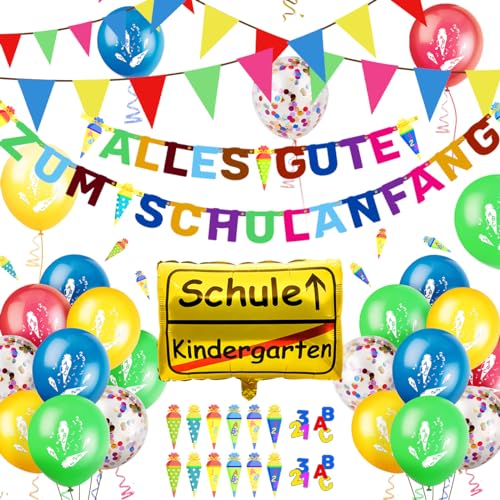 iZoeL Einschulung Deko Jungen Mädchen, Einschulung Girlande Alles Gute Zum Schulanfang + 40m Wimpelkette + Schulanfang Luftballon + Einschulung Konfetti + Folienballon Schuleinführung deko iZoeL Einschulung Deko Jungen Mädchen, Einschulung Girlande Alles Gute Zum Schulanfang + 40m Wimpelkette + Schulanfang Luftballon + Einschulung Konfetti + Folienballon Schuleinführung deko von iZoeL