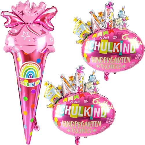 iZoeL 3 STK Einschulung Deko Schulanfang Folienballon Helium Luft Ballon Zuckertüte Einschulung Rosa Mädchen Schulkind Schuleinführung Deko von iZoeL