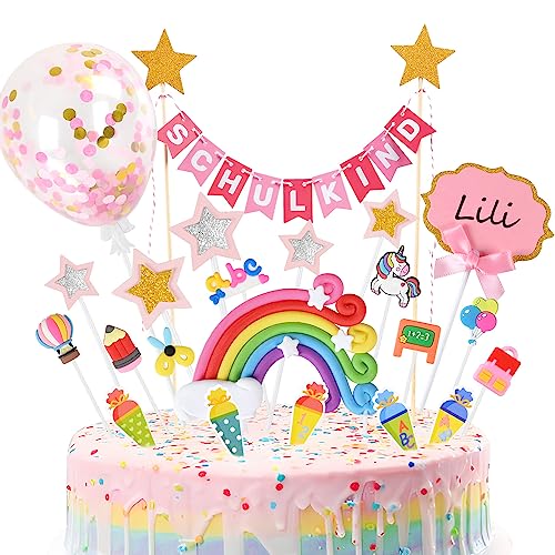 iZoeL Tortendeko Einschulung Mädchen Rosa Schulkind Girlande Schulanfang Kuchendeko Zuckertüte Kuchen Deko ABC 123 Ballon Tortenaufsätze Torten Cupcake Muffin Topper iZoeL Tortendeko Einschulung Mädchen Rosa Schulkind Girlande Schulanfang Kuchendeko Zuckertüte Kuchen Deko ABC 123 Ballon Tortenaufsätze Torten Cupcake Muffin Topper von iZoeL
