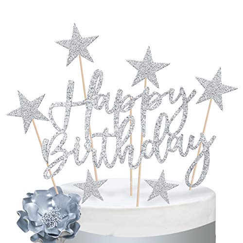 iZoeL Tortendeko Silber 2set Happy Birthday 20pcs Sterne Cake Topper Kuchendeko Silber Geburtstag Dekoration iZoeL Tortendeko Silber 2set Happy Birthday 20pcs Sterne Cake Topper Kuchendeko Silber Geburtstag Dekoration von iZoeL