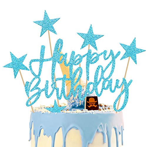 iZoeL Tortendeko Blau 2set Happy Birthday 20pcs Sterne Cake Topper Kuchendeko Blau Geburtstag Dekoration von iZoeL