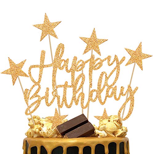 iZoeL Tortendeko Gold 2set Happy Birthday 20pcs Sterne Cake Topper Kuchendeko Gold Geburtstag Dekoration von iZoeL