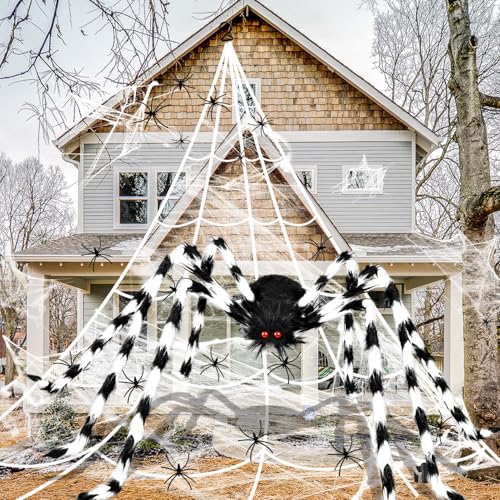 iZoeL XXL Halloween Deko 700cm Riesige Spinnennetz + 200cm Spinne + Spinnweben + 30 Mini Spinne, Halloween Garten Deko Outdoor Deko Gruseliges Außendekoration Riesenspinne Schwarz-weiß iZoeL XXL Halloween Deko 700cm Riesige Spinnennetz + 200cm Spinne + Spinnweben + 30 Mini Spinne, Halloween Garten Deko Outdoor Deko Gruseliges Außendekoration Riesenspinne Schwarz-weiß von iZoeL