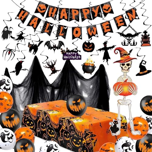iZoeL XXL Halloween Partydeko Gruselig Party Stoff, Horror HAPPY HALLOWEEN Girlande,Spiralen Deckendeko,Skelettgeister, Tischdecke,Gruselige Luftballons, Halloween Deko Gruselig Party iZoeL XXL Halloween Partydeko Gruselig Party Stoff, Horror HAPPY HALLOWEEN Girlande,Spiralen Deckendeko,Skelettgeister, Tischdecke,Gruselige Luftballons, Halloween Deko Gruselig Party von iZoeL