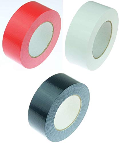 iapyx 3 Rollen Klebeband Gewebeband 50 m x 48 mm je 1x Schwarz + Weiss + Rot - Panzerband Steinband Gaffa Tape Reparaturband (3 Rollen) von iapyx