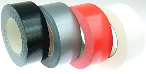 iapyx 4 Rollen Klebeband Gewebeband 50 m x 48 mm je 1x Schwarz + Weiss + Silber + Rot - Panzerband Steinband Gaffa Tape Reparaturband (4 Rollen) von iapyx