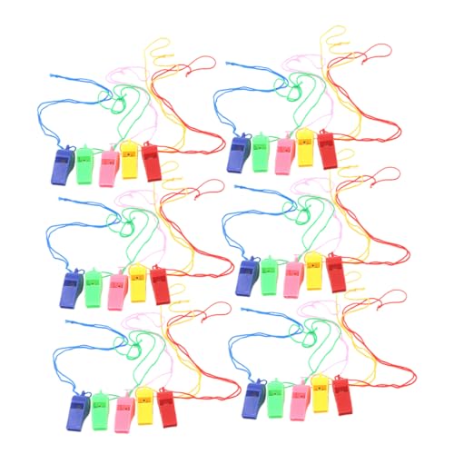ibasenice 100 Stück Bunte Kunststoffpfeifen mit Lanyard Vielseitige Trillerpfeifen für Sport Training Notfälle und Schiedsrichtereinsätze für und Kindergeburtstagsfeiern von ibasenice