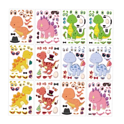 ibasenice 12 Blatt Teiliges Dinosaurier Puzzle Sticker Bunte Cartoon DIY Aufkleber für Kindergeburtstag Dekoration und Eigenes Gesichtsbasteln Wiederverwendbare Dinosaurier Aufkleber für von ibasenice