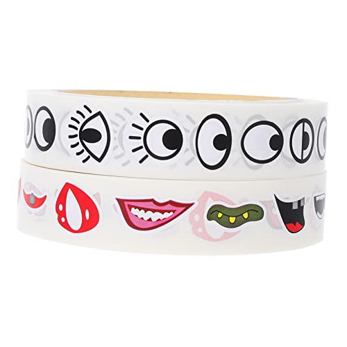 ibasenice 2 Rollen Sticker Selbstklebende Augen und Mund Aufkleber für Bastelprojekte Scrapbooking und DIY Kunstwerke Teiliges mit Bunten Designs von ibasenice