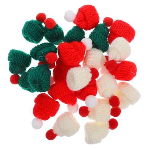 ibasenice 24 Stück Wollmütze Cute Decor weihnachtsbasteln gastgeschenke Weihnachten Weihnachts-Mini-Ornamente Kleine Strickmützen aus Wollgarn Figur entzückende Puppenhüte Christbaumschmuck von ibasenice