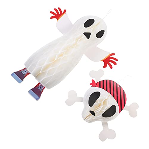 ibasenice 2st Dreidimensionale Geisterwabe Halloween-Geist-Ornament Geisterschmuck Gruseliger Schädeldekor Skelett Figur Totenkopfschmuck Festival Dekorative Requisite Papier Weiß von ibasenice