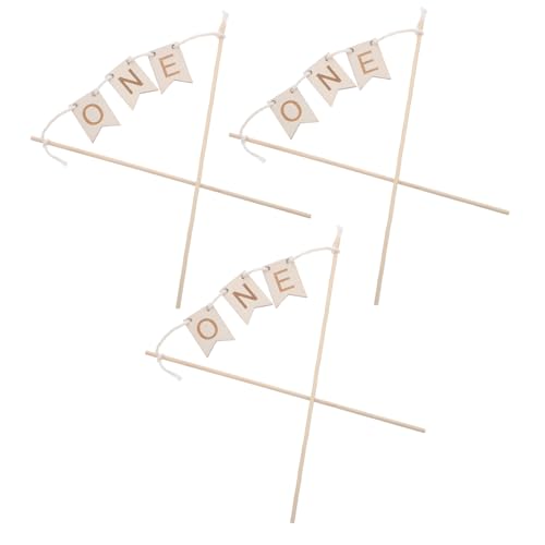 ibasenice 3 Stück Holz Cake Topper Geburtstag Tortendekoration Erste Fest Banner Graviert Stilvoll für Kindergeburtstag Party Kuchen Deko Langlebig und Einzigartig von ibasenice