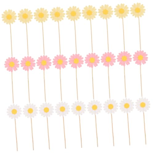 ibasenice 36 Stück Kuchendekoration Blumeneinsatz Cupcake Topper zum Geburtstag Frühlings -Gänseblümchen Zahnstocher Kuchendekoration für die Babyparty Geburtstag Cupcake Topper Bambusstab von ibasenice