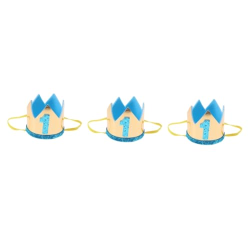 ibasenice 3St Geburtstagshut 1 Jahr Geburtstagsmütze Haarbänder für Mädchen Kuchen verzieren blauer Hut Stirnband Kappen Geburtstagskrone Partyhut für Kinder Junge schmücken Requisiten Baby von ibasenice