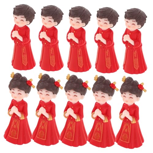 ibasenice 5 Paare Mini Chinesische Hochzeitsdekoration Traditionelle Brautpaar Figuren in Chinesischer Tracht Dekorative Cake Topper DIY Mikro-landschaft Kompakte Tischornamente für von ibasenice