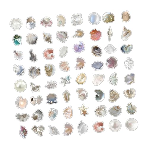 ibasenice 60Stücke wasserdichte Muschel Themen Aufkleber für Scrapbooking Notizbuch Dekoration DIY Projekte Kreative Bastelideen Abziehbare Sticker für Erwachsene von ibasenice