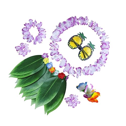 ibasenice 7 Stück 1 Satz Hawaiianische Blumenkette Brillenset Hawaiianisches Armband Leis Luau Partydekorationen Luau-partyzubehör Rock Aus Grasblättern Hawaiianische Girlande Kranz Grashalm von ibasenice